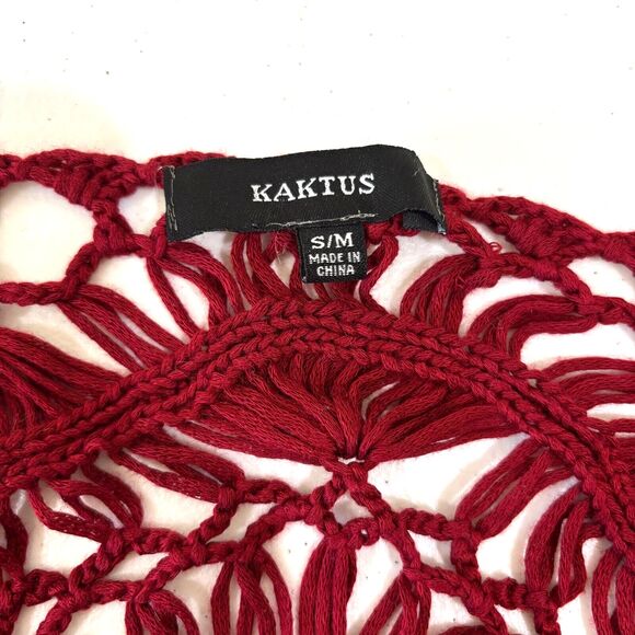 Kaktus Red Open Knit Crochet Kimono S/M Shrug Vest Top Boho Romantic Valentines - Picture 9 of 11